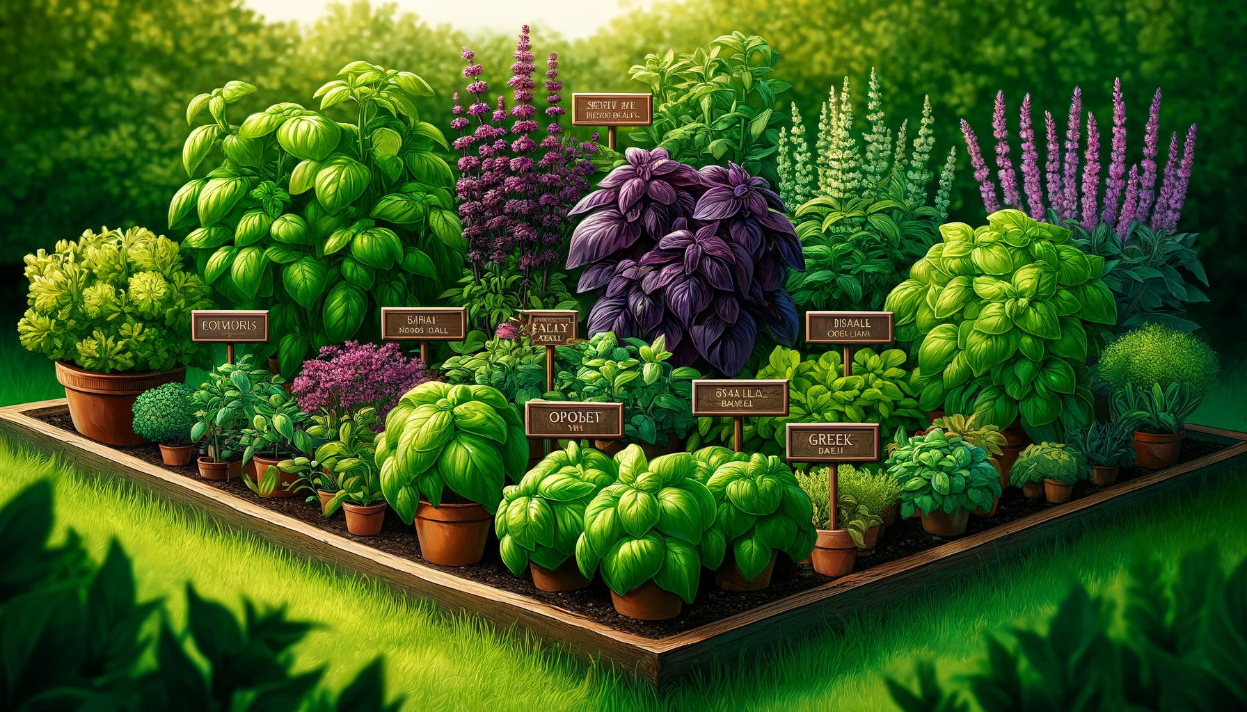 Basil Varieties - Garden with plentiful kinds of basil